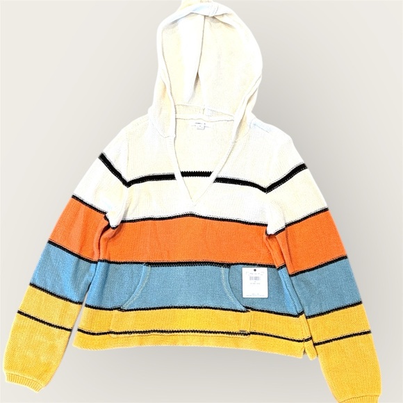 O'Neill V-Neck Striped Sweater in Cream, Orange, Blue, and Yellow - Picture 3 of 11